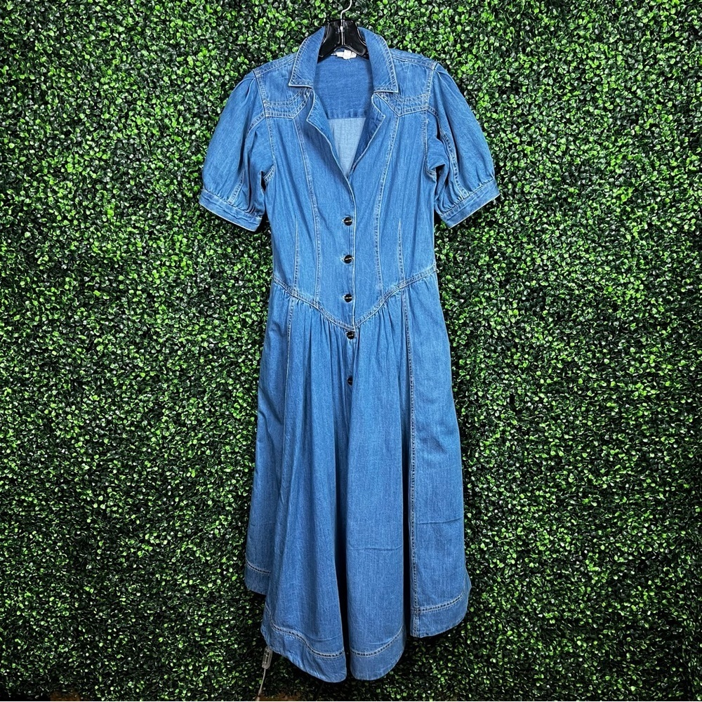 PILCRO | Denim Button-Front Puff Sleeve Dress - Picture 4 of 12